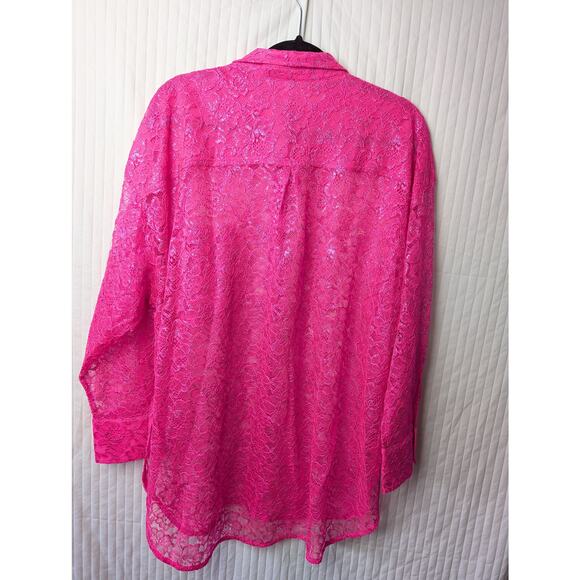 NWT Anthropologie Pink Metalic Lace Blouse XLP - Picture 5 of 10